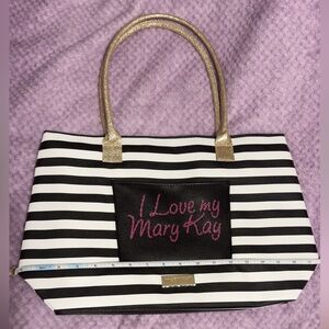 *NEW* Mary Kay Branded Black and White Striped Tote with Gold Handles